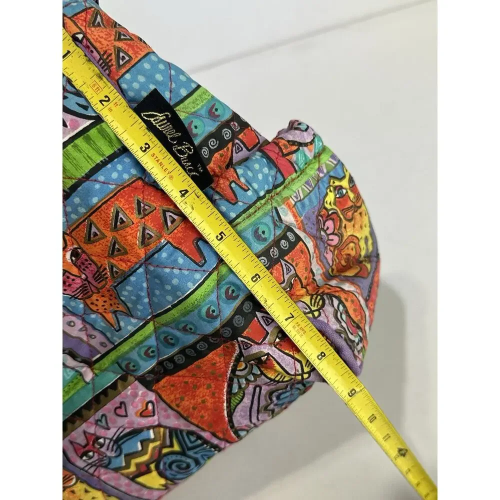 Laurel Burch Colorful Cat Print Quilted Shoulder Tote Bag Purse Whimsical Art